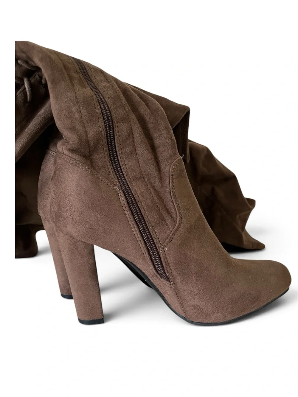 Women’s Suede Thigh High Boots Color Brown Size 9 Lace Tie